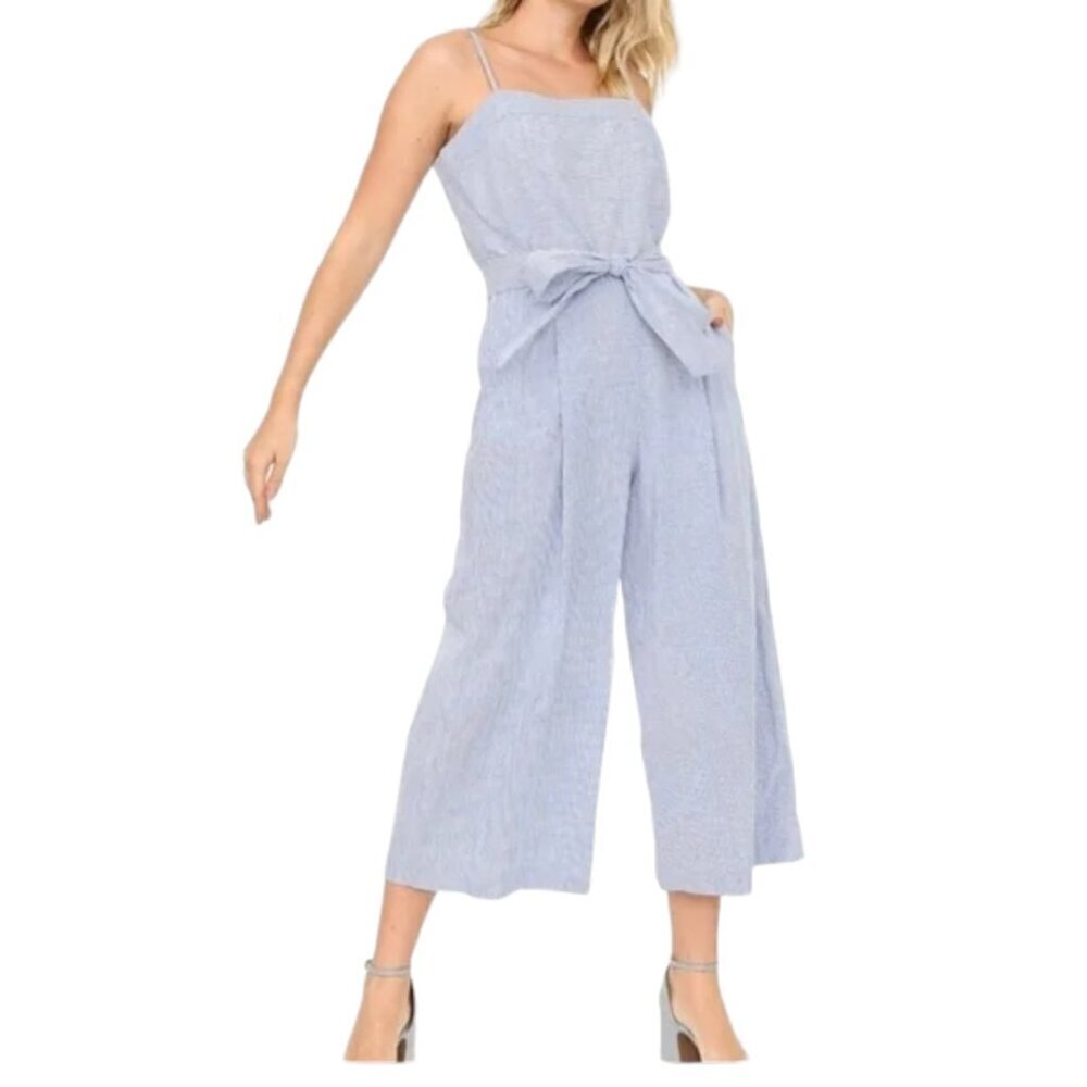Banana Republic Blue White Stripe Wide Leg Crop Jumpsuit